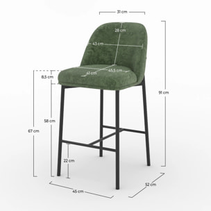 Lot de 2 chaises pour îlot central 67 cm en tissu vert sapin - Noah