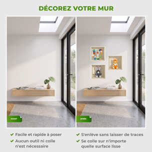 Stickers muraux 3D | Sticker Mural Autocollant effet 3D jouets Lapin gris, chat et lapin en couleur - Stickers adhésifs 3D Chambre Salon Trompe l'oeil