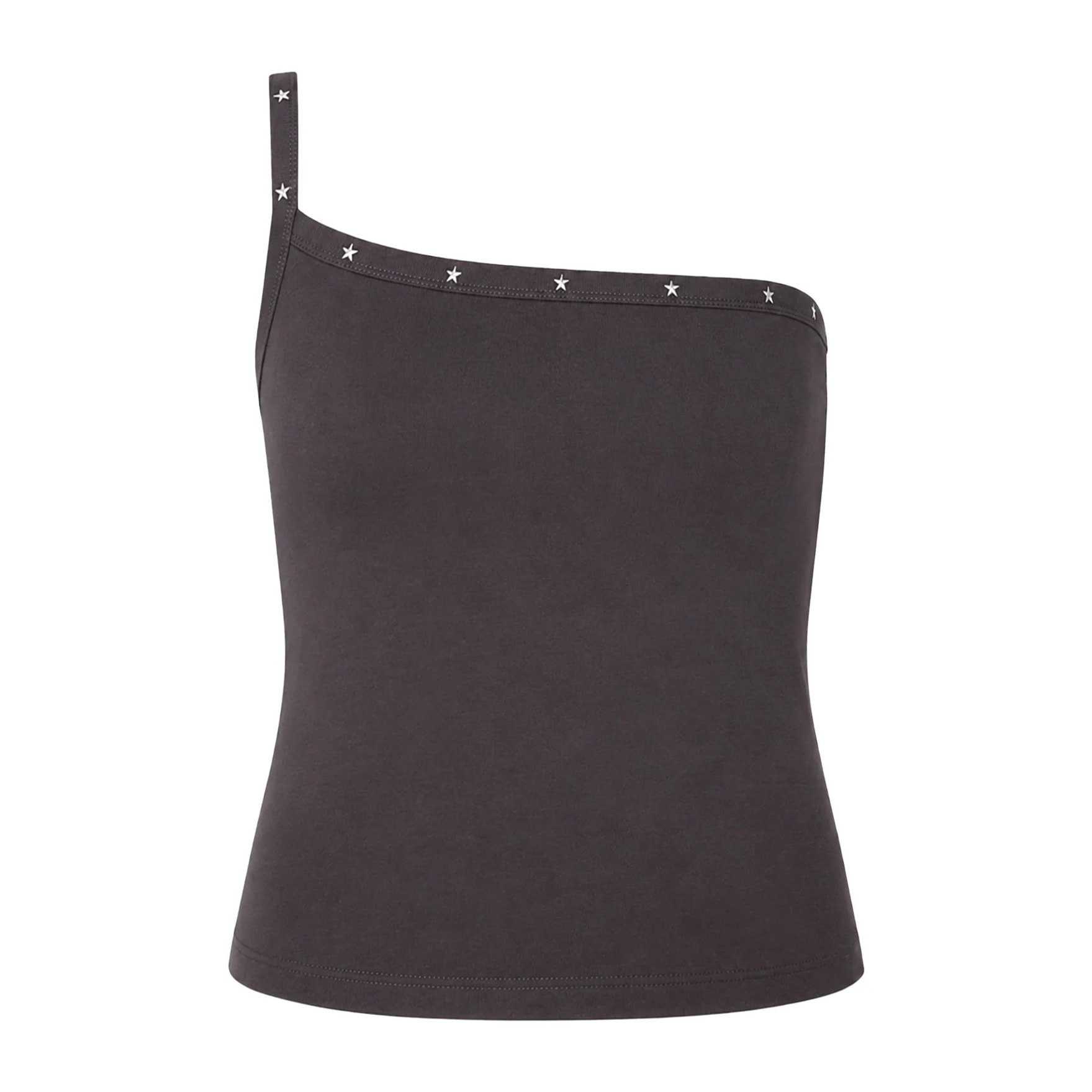Top crop asimétrico con tirante y estrellas metálicas decorativas de mujer