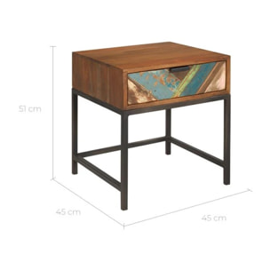 Table de chevet 1 tiroir en bois d'acacia et bois recyclé - Krabi