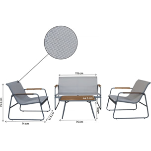 Salon de jardin en métal avec décor imitation bois "Sparta" - 4 places - Gris clair