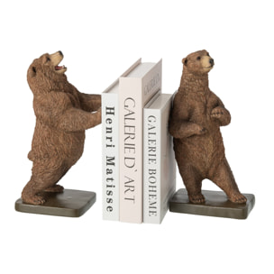J-Line Set de 2 serre-livres ours - polyrésine - marron