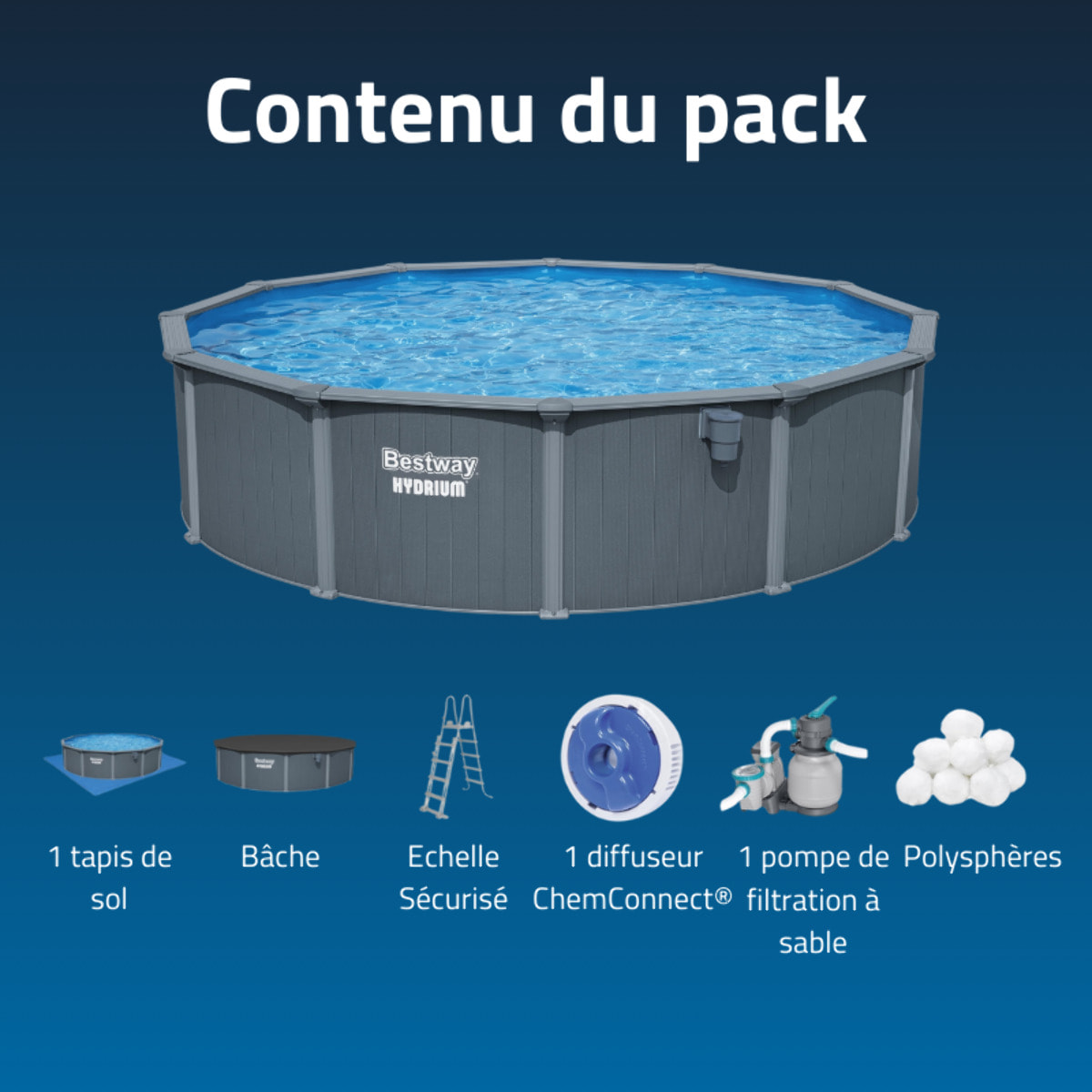 Bestway Piscine acier ronde Bestway Hydrium 549 x 132 cm gris foncé