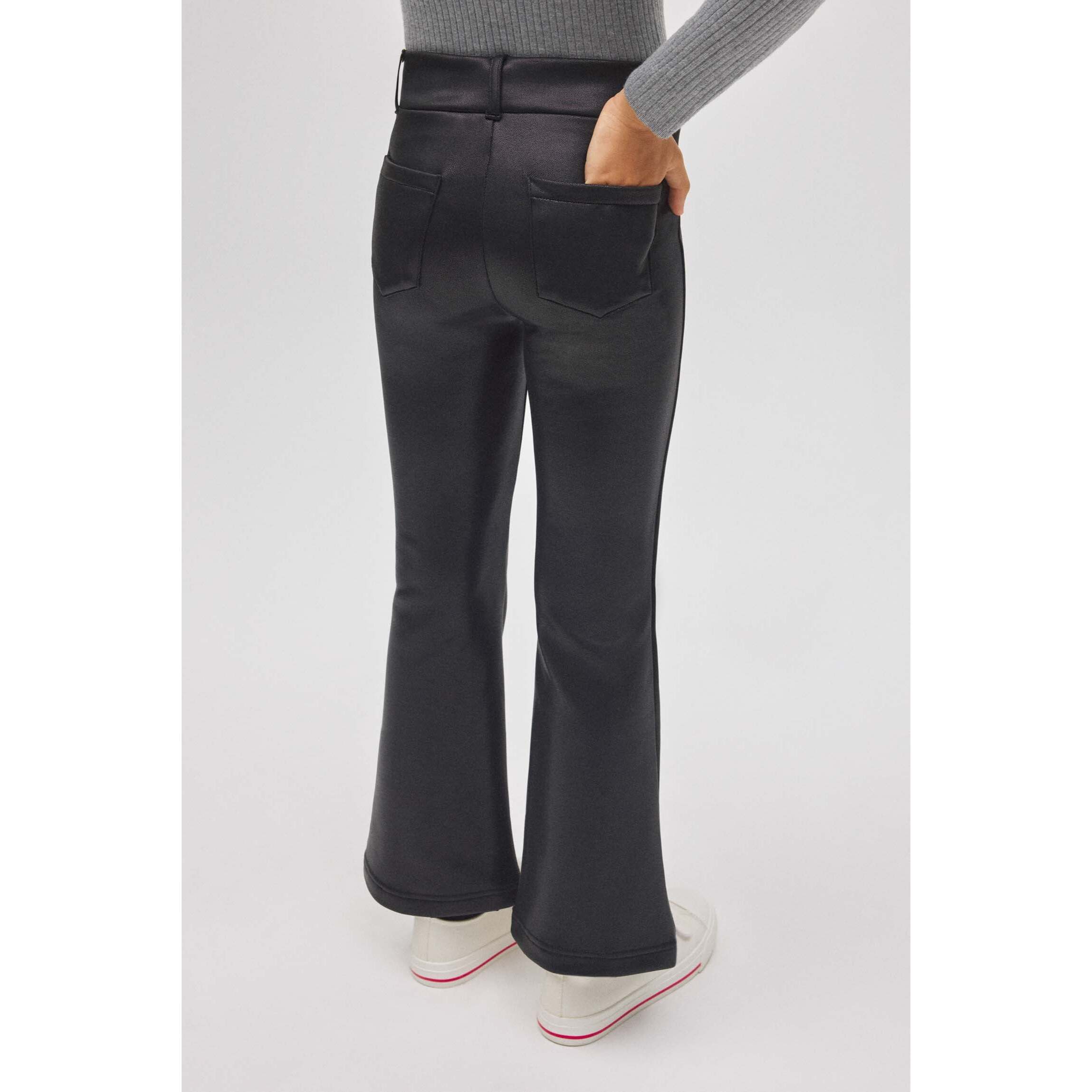 Pantaloni termici svasati neri effetto pelle da bambina