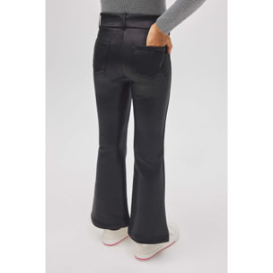 Pantaloni termici svasati neri effetto pelle da bambina