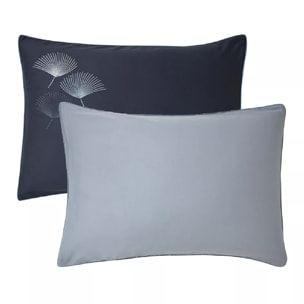 Taie d'oreiller satin de coton brodé bleu Pistil bleu nuit