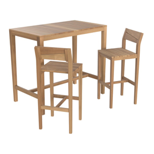Table et chaises de bar extérieur 4 personnes en teck massif - Tunga