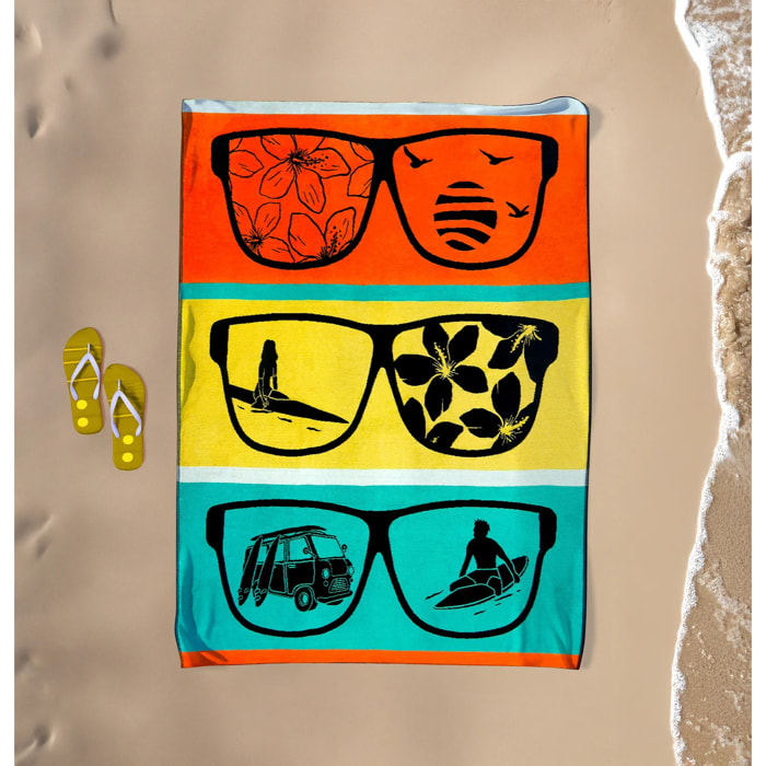 Serviette de plage éponge velours Jacquard - Mondrago - 140x180cm - 400g/m²