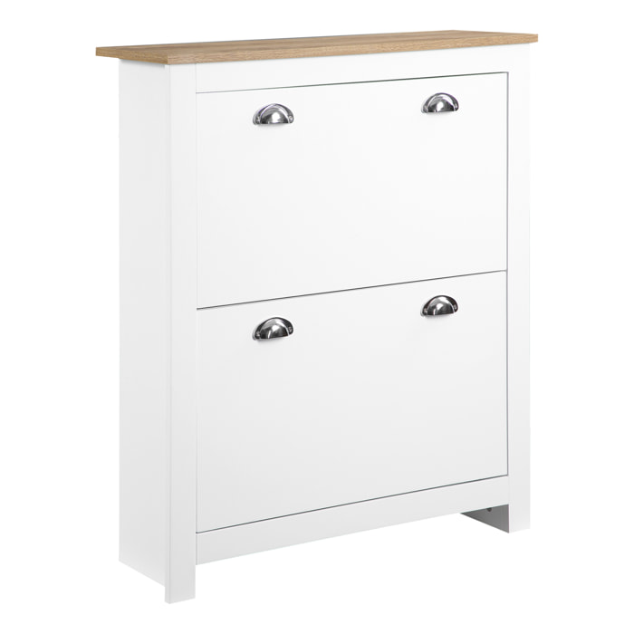 Mueble Zapatero Estrecho Zapatero Entrada Recibidor con 2 Cajones Abatibles Estantes Ajustables para 12 Pares de Zapatos para Pasillo 79x23x90,5 cm Blanco