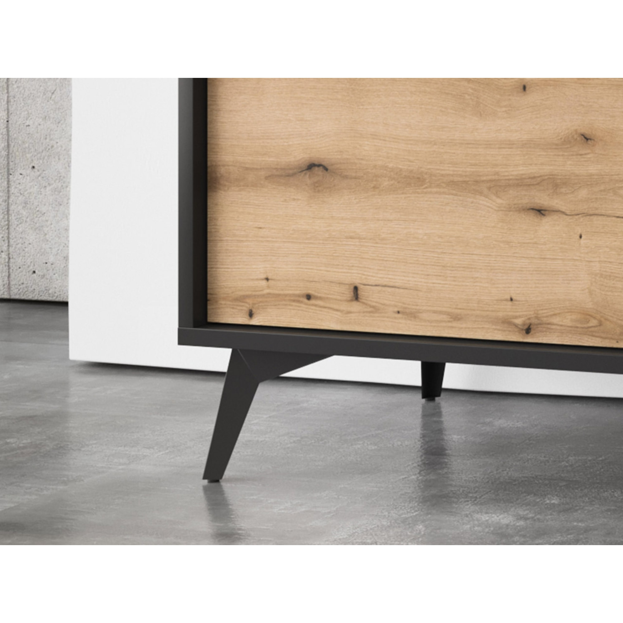 Peter - meuble TV - bois et noir - 154 cm - style industriel - Noir / Bois