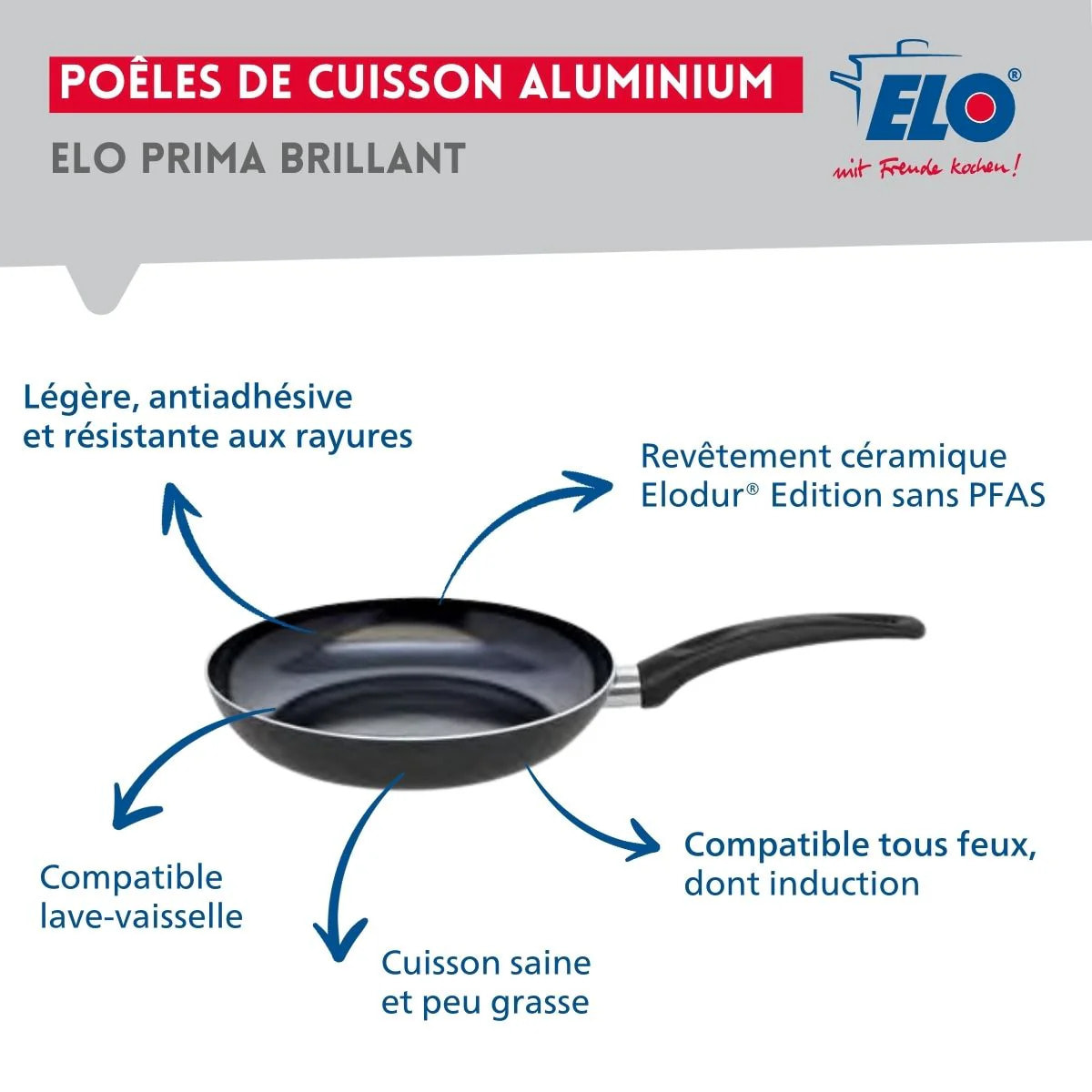 Ensemble de 1 Poêle de cuisson 28 cm et 1 faitout 24 cm Elo Prima Brillant