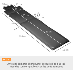 Cojín Tumbona Colchoneta Suave para Tumbona 198x53x5cm Gris