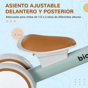 Bicicleta sin Pedales para Niños de 12-36 Meses Bicicleta de Equilibrio con Asiento Ajustable Cesta y 4 Ruedas Silenciosas Carga 20 kg 56x27x39 cm Verde