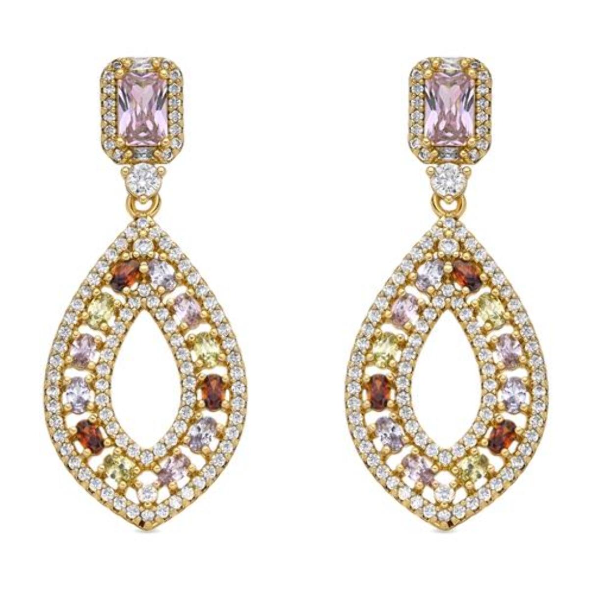 Pendientes con Circonita Multicolor acabado oro amarillo 18k