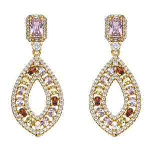 Pendientes con Circonita Multicolor acabado oro amarillo 18k