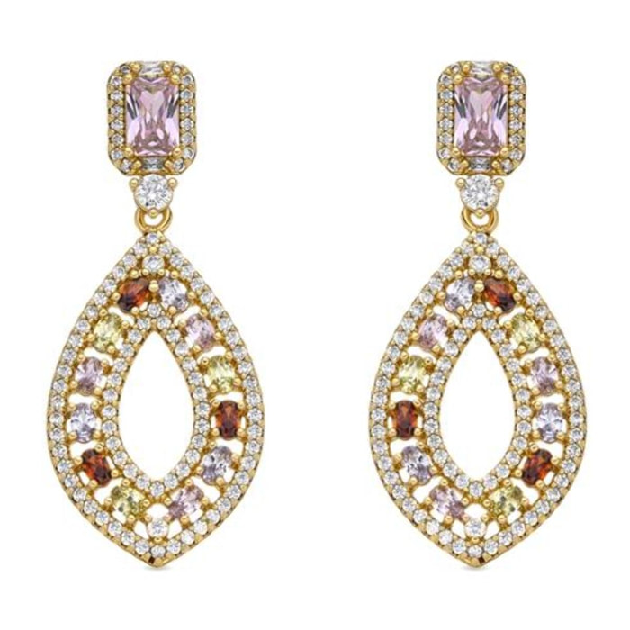 Pendientes con Circonita Multicolor acabado oro amarillo 18k