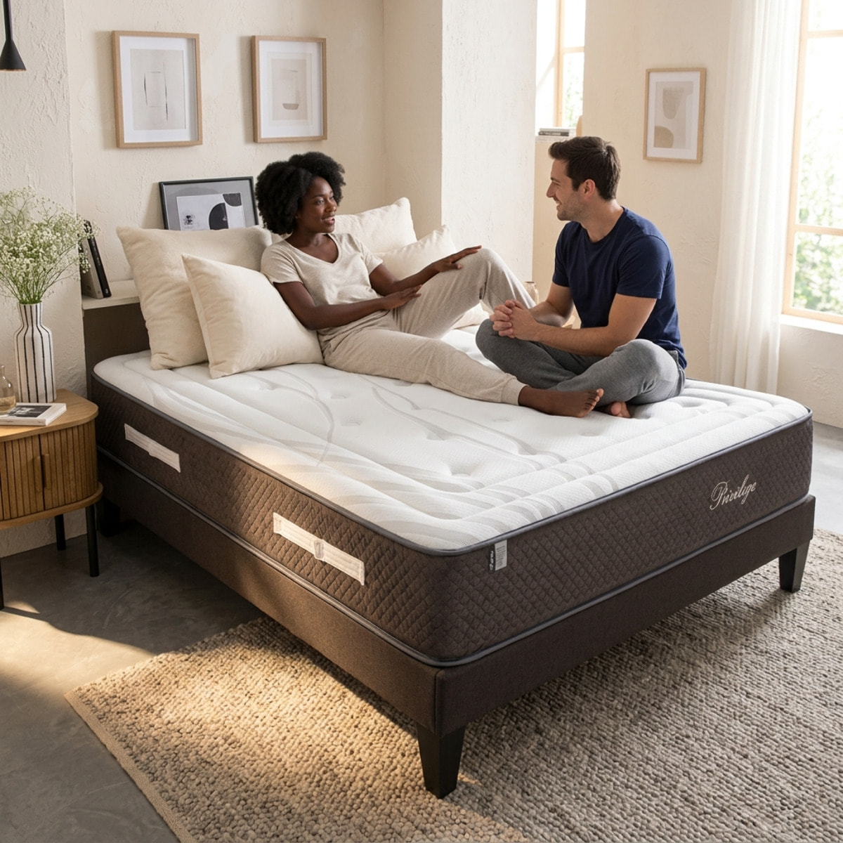 Ensemble Matelas Privilège & Sommier KIT15, 30 cm, Ressorts Ensachés & Mémoire de Forme, technologie Tri-Lattes, Soutien Ferme