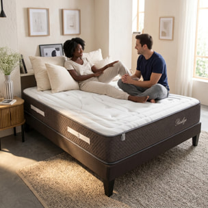 Ensemble Matelas Privilège & Sommier KIT15, 30 cm, Ressorts Ensachés & Mémoire de Forme, technologie Tri-Lattes, Soutien Ferme