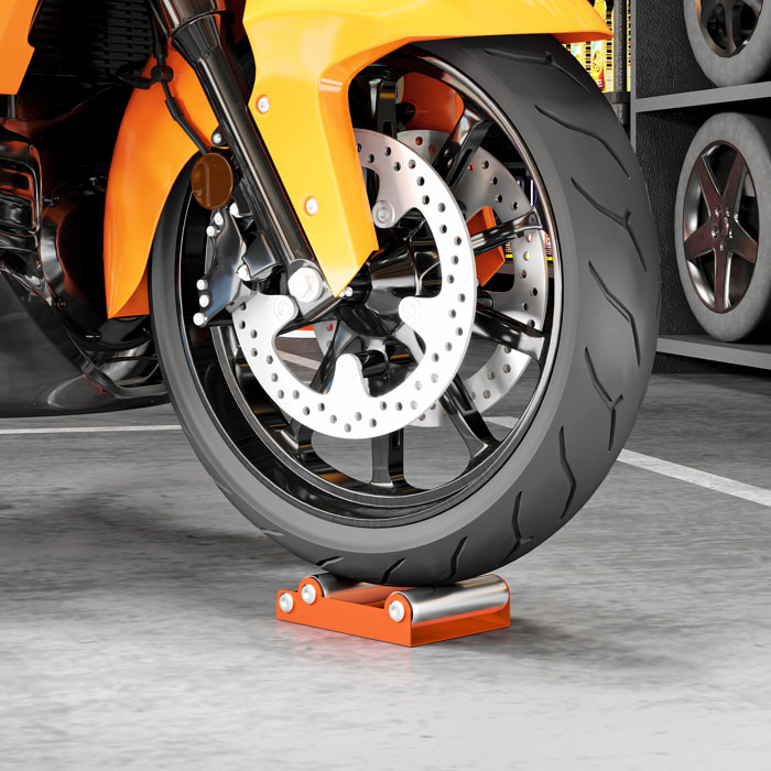 Soporte Rodillo Moto, Soporte Rodillo Limpieza Ruedas, para Limpieza de Neumáticos y Lubricación de Cadenas, para Moto < 220 kg y Ancho de Neumático <180 mm, Naranja