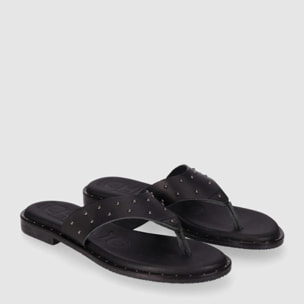 Sandalias de Piel - Negro - Tacón: Bajo