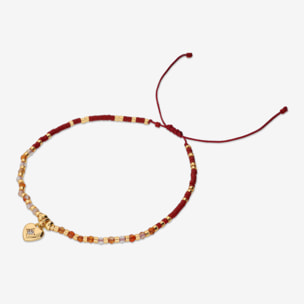 Bracciale Regolabile con Bead Lucide, Agata Rossa e Ciondolo Cuore