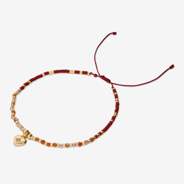 Bracciale Regolabile con Bead Lucide, Agata Rossa e Ciondolo Cuore