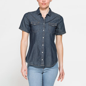 CAMICIA SLIM FIT A MANICA CORTA IN DENIM LEGGERO 7oz