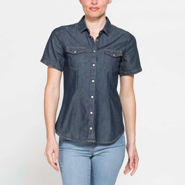 CAMICIA SLIM FIT A MANICA CORTA IN DENIM LEGGERO 7oz