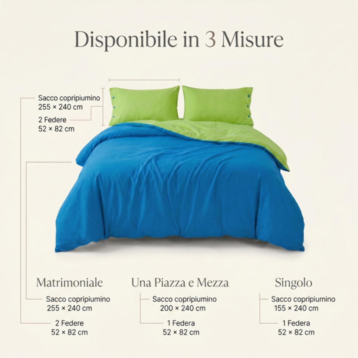 Parure copripiumino singolo in cotone bicolore morbido e traspirante, set sacco copripiumino con federa, design semplice ed elegante, tessuto resistente e certificato OEKO-TEX, facile da lavare, comfort naturale per uso quotidiano