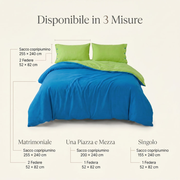 Parure copripiumino singolo in cotone bicolore morbido e traspirante, set sacco copripiumino con federa, design semplice ed elegante, tessuto resistente e certificato OEKO-TEX, facile da lavare, comfort naturale per uso quotidiano