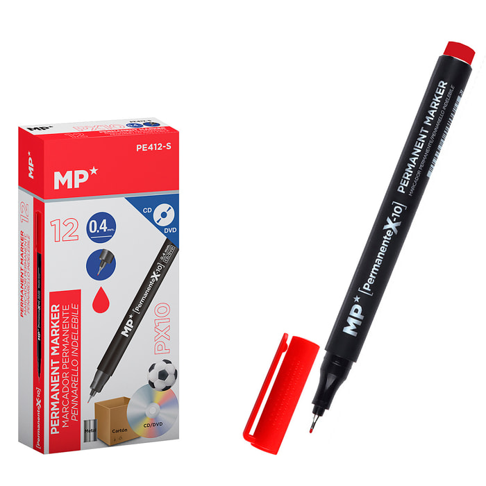 PACK 12 MARKER PERMANENTI CD PUNTA FINE ROSSO