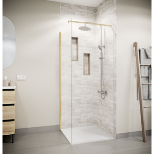 Retour pour Porte de Douche 80x195cm Verre Trempe 8mm Anticalcaire - Alu Or Brosse - GOLD ELEMENTARY