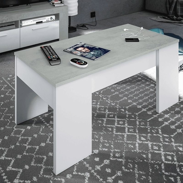 Mesa de centro elevable Low Cost Blanco Artik (Blanco Mate) - Gris Cemento