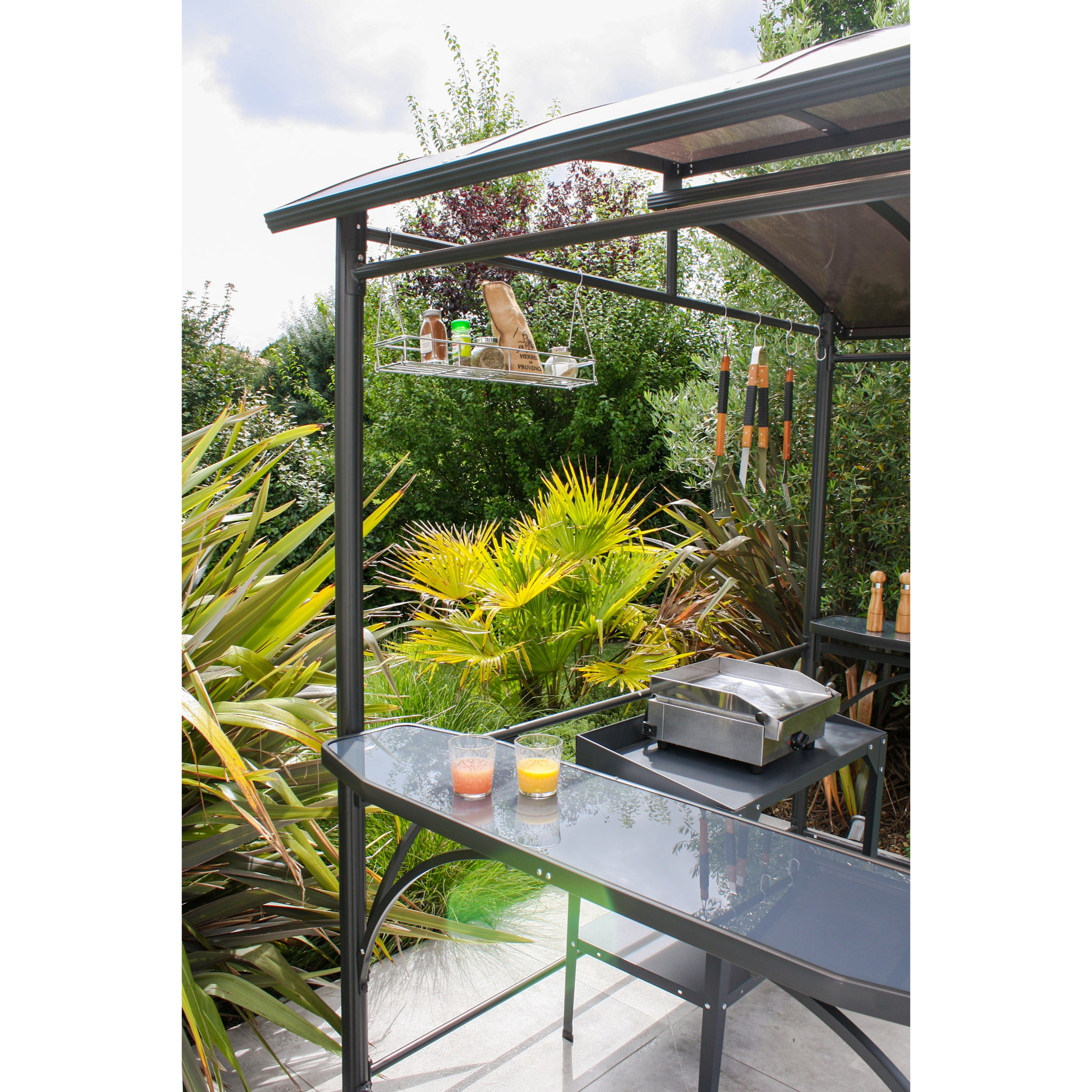 ABRI-BARBECUE - Abri de jardin en aluminium et polycarbonate gris anthracite