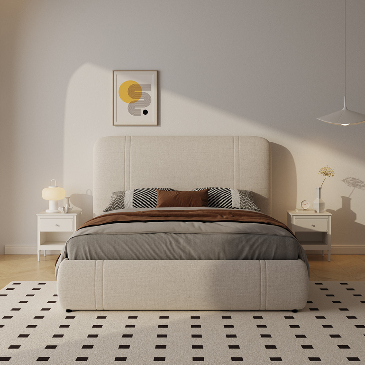 Lit avec coffre de rangement 140x190cm en velours beige SHORELINE
