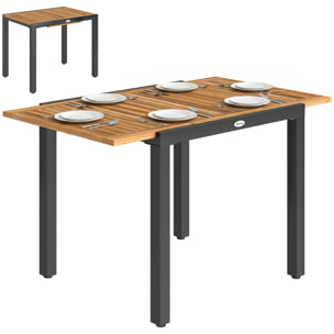 Mesa de Jardín Extensible 120/80x70 cm, Mesa de Comedor Exterior Extensible Rectangular con Estructura de Acero y Tablero de Madera de Acacia, para 4-6 Personas, para Patio, Terraza, Natural