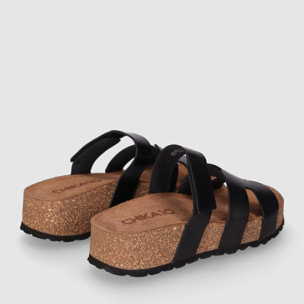 Sandalias de Serraje - Negro - Tacón: Bajo