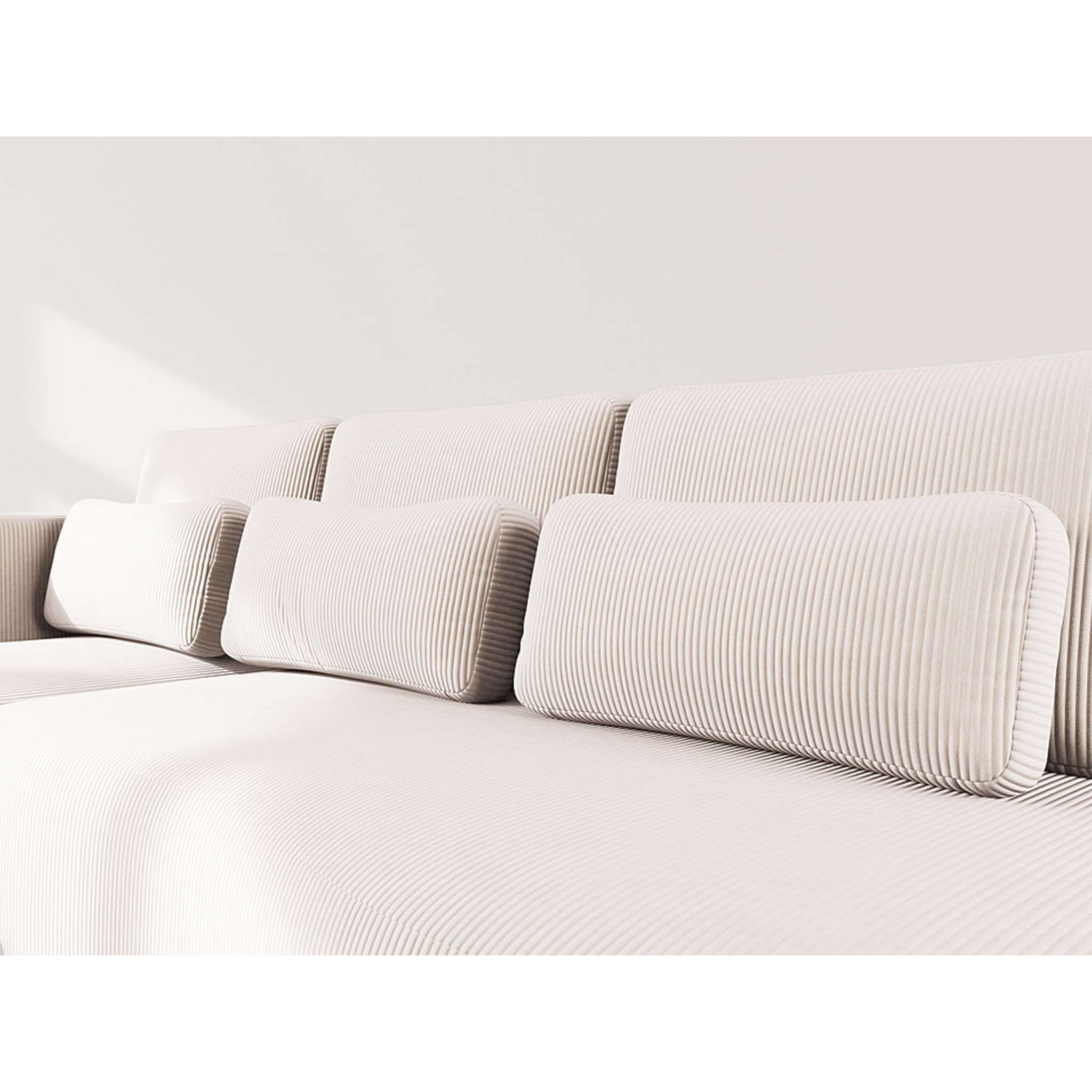 Mahina - canapé d'angle gauche 4 places convertible avec coffre en velours côtelé - Beige