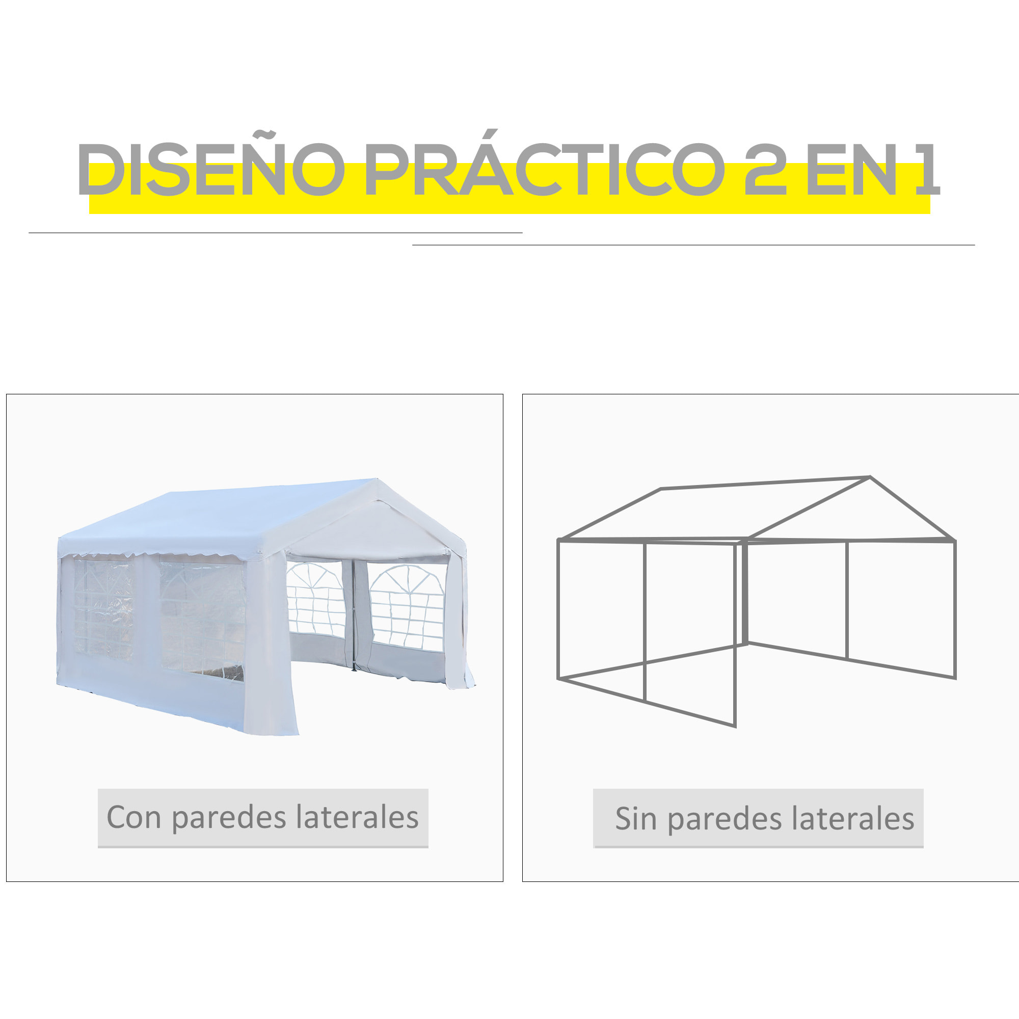 Carpa Pabellón de Acero y Tela de PE 4x4x2,8m Blanco