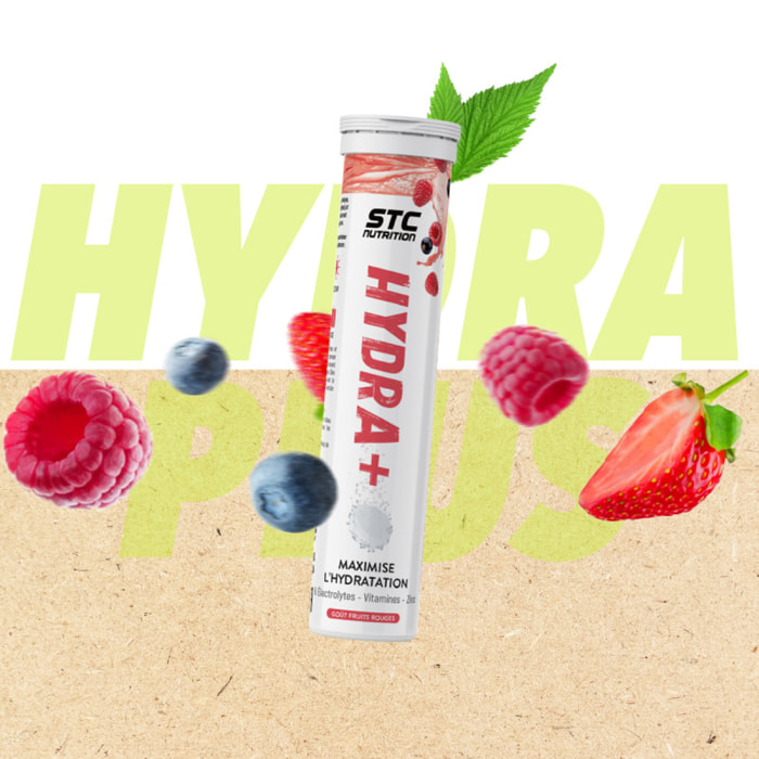 STC NUTRITION - Hydra + - Préparation pour boisson isotonique à base d'électrolytes, vitamines, sucre et édulcorant d'origine naturel - Optimise l'hydratation - 20 pastilles - Fruits Rouges