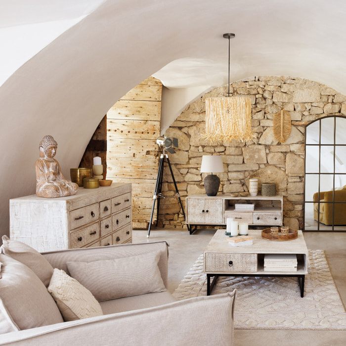 Commode 12 tiroirs "Ajay" - manguier sculpté