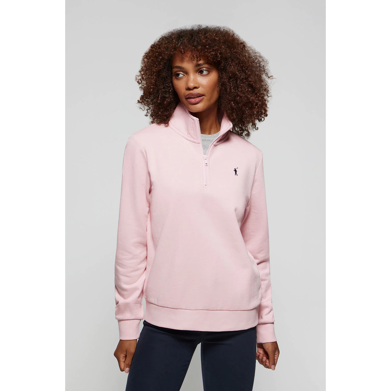 Sudadera de media cremallera rosa con logo Rigby Go