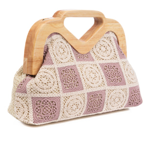 Bisenzio Bolso de mano Mujer. Fabricado en madera natural, algodón y paja trenzada.