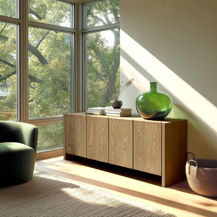ELLA - Buffet L190 couleur naturelle 4 portes design arrondi