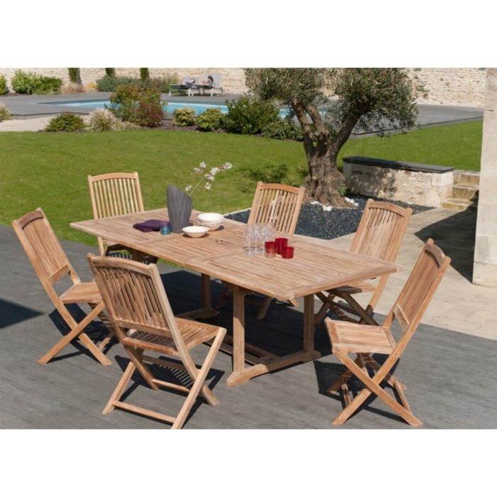 FUN - Table de jardin 8/10 personnes, rectangulaire extensible 180/240*100 cm en bois Teck