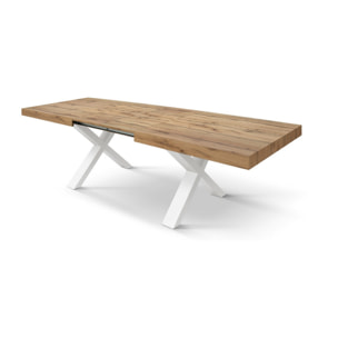 Tavolo allungabile AMALFI in legno effetto rovere rustico e gambe a X bianche, allungabile 160x90 cm - 240x90 cm