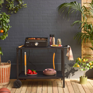 Plancha électrique noire NIKOLA 1 brûleur avec desserte. acier émaillé. 2200 W