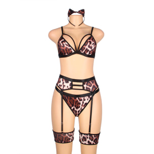 Conjunto leopardo Sujetador + liguero + braguitas + diadema