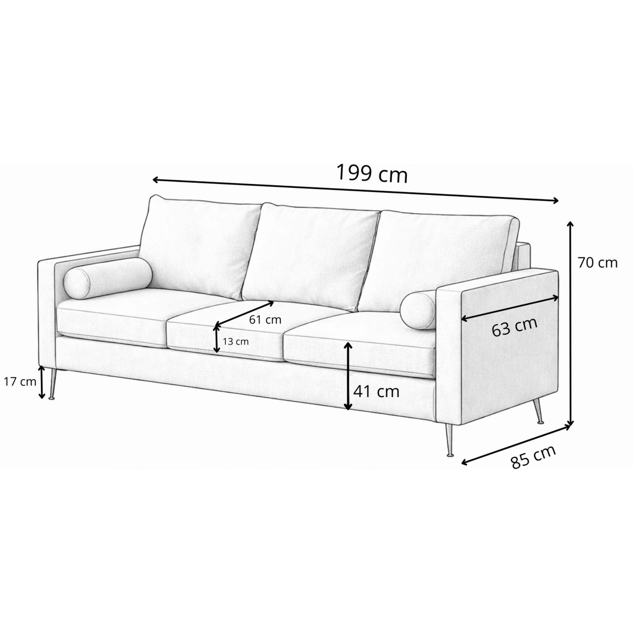 Canapé 3 places blanc bouclette et pieds métal SUN