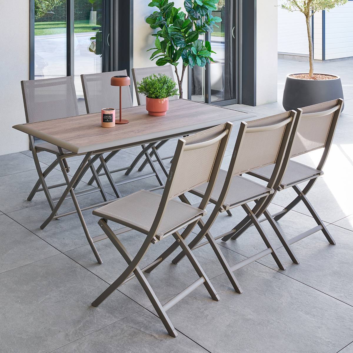 Table de jardin 6 places Azua pliable café 150x80cm